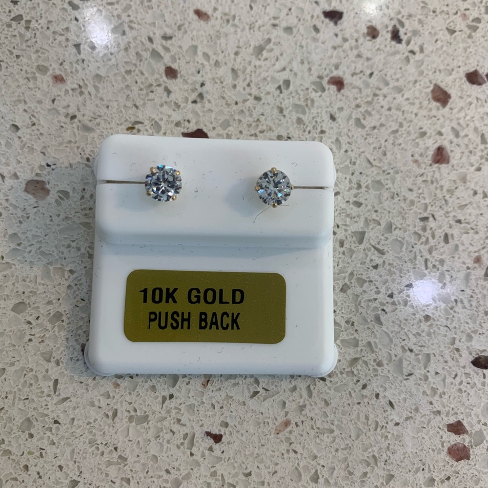 10k gold 5mm push back cz Earring round cut